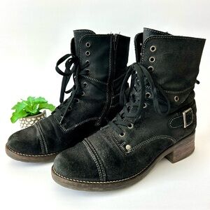 TAOS Crave Combat Boots Black Suede Lace-Up Size 40 9-9.5